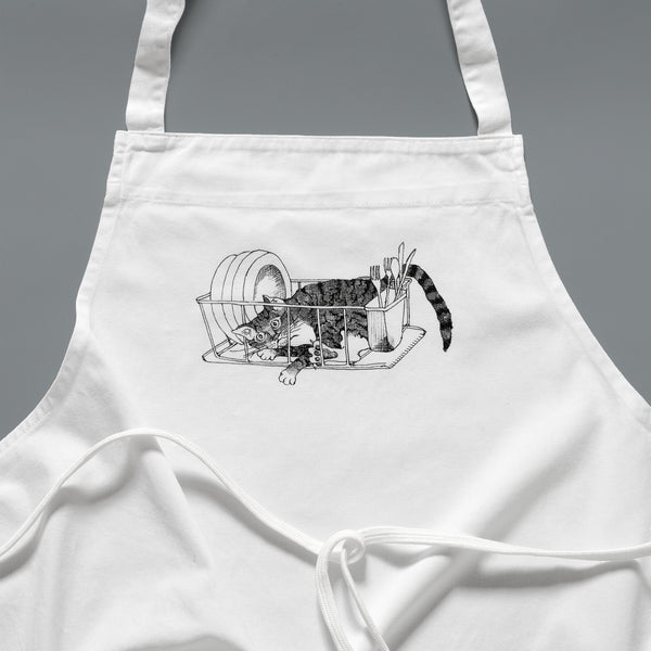 Dishrack cat classic white chef's apron detail